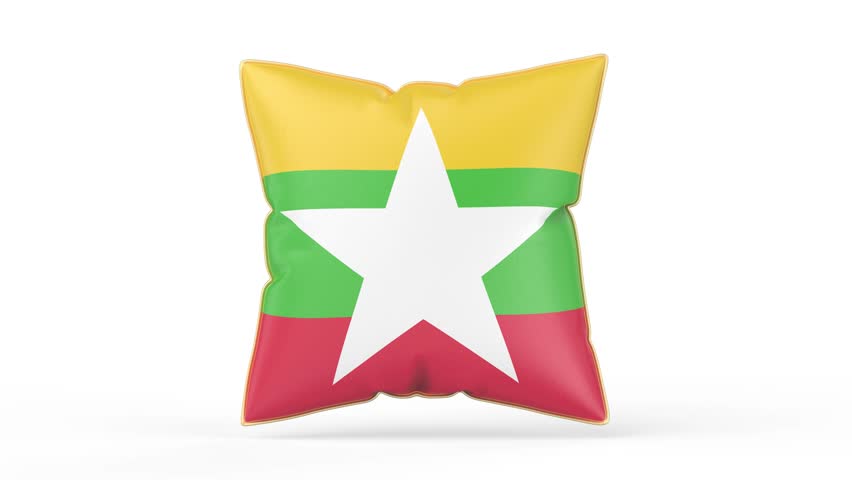Pillow with the flag of Myanmar on white background