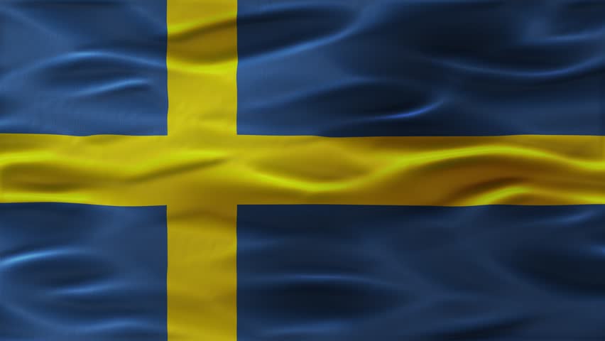 Sweden flag waving Video. Swedish flag made of satin or silk fabric. 4K Video Animation.
