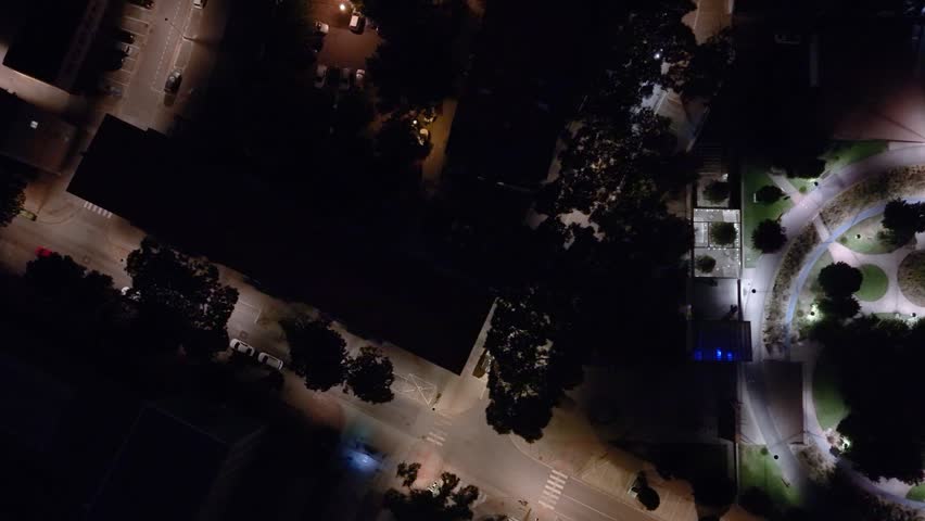 Night aerial footage of Bratislava, Slovakia, overlooking JAMA Park.