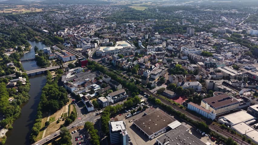 Aerial view of the old town of the city Giessen in Hesse Germany, on a sunny day in spring.