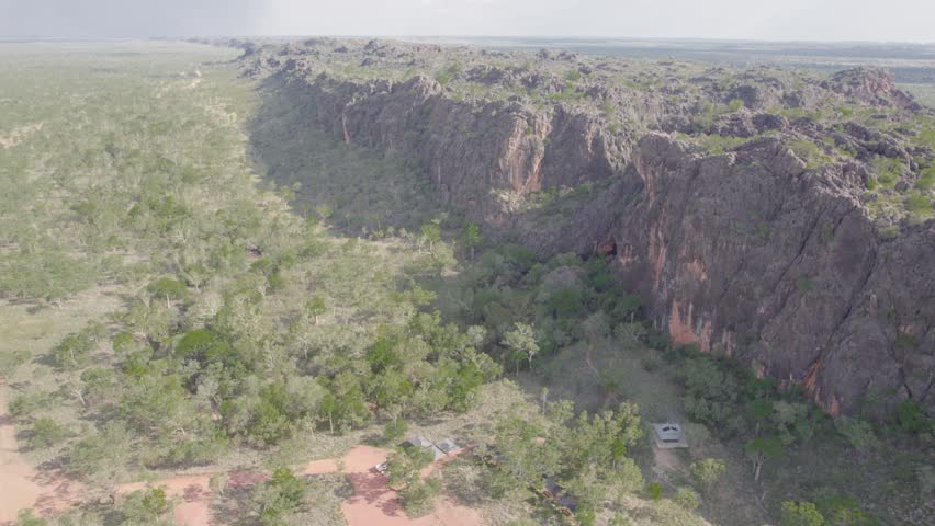 Rocky Mountain Range and Car Park Near Tunnel Creek Western Australia Aerial Drone Shot