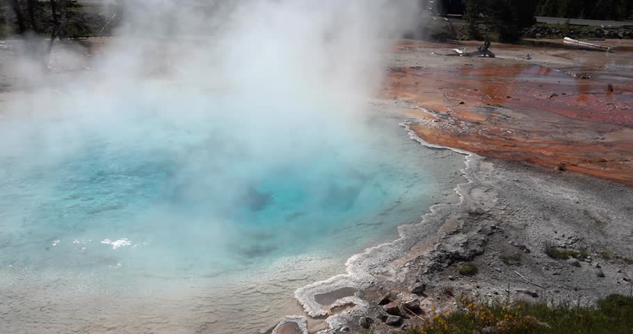 Steaming blue hot spring at Yellowstone National Park, Wyoming