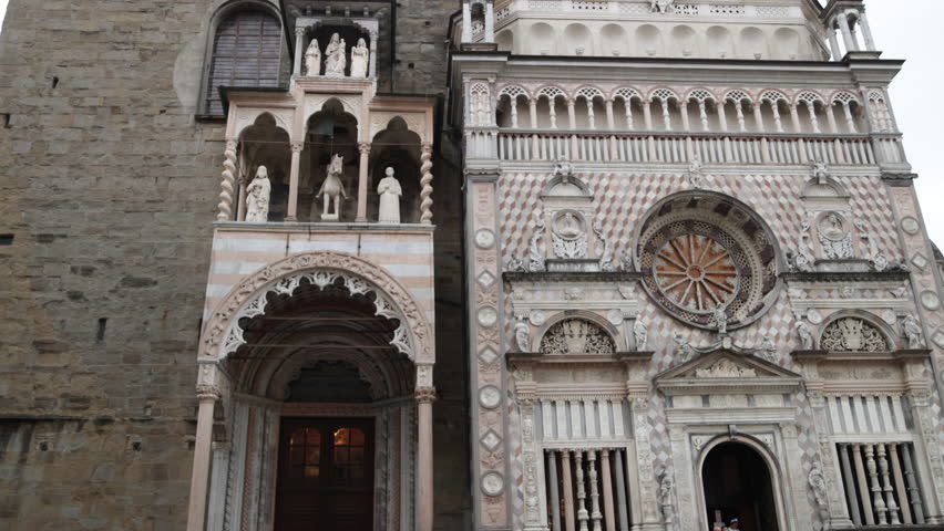 Historical Old Town Architecture in the rain, Bergamo Alta, Italy
