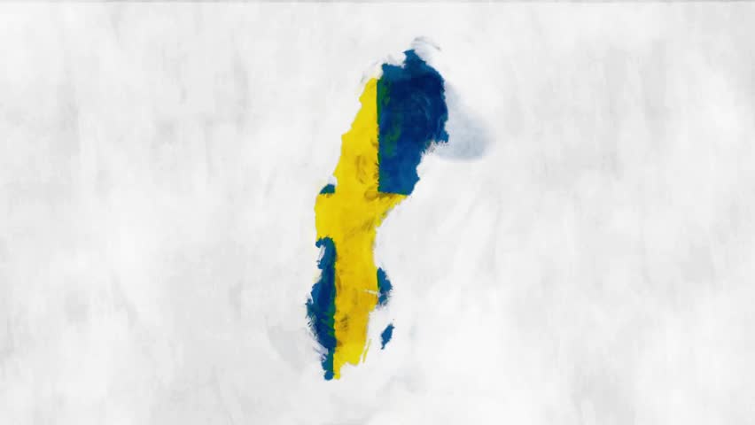 Sweden Map Painted On White Surface, Three Frame Progression