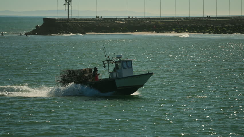 Fishing boat returning from the daily session with catch on board	