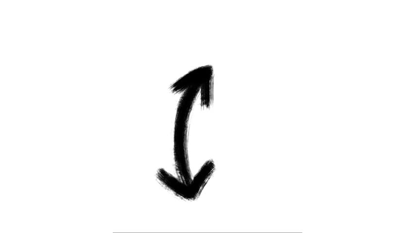 Hand-drawn sketchy black double-headed arrow pointing up and down against a clean white background.