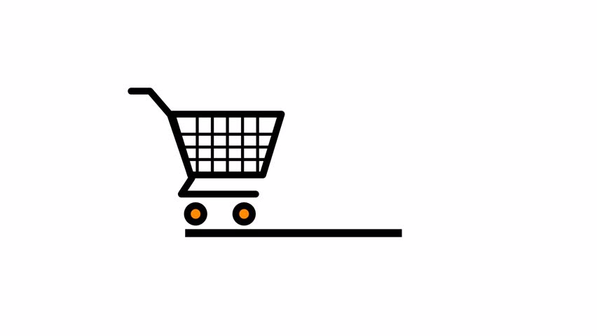 Simple shopping cart animation on white background. E commerce. Store basket.