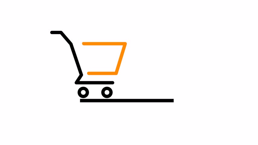 Simple shopping cart animation on white background. E commerce. Store basket.
