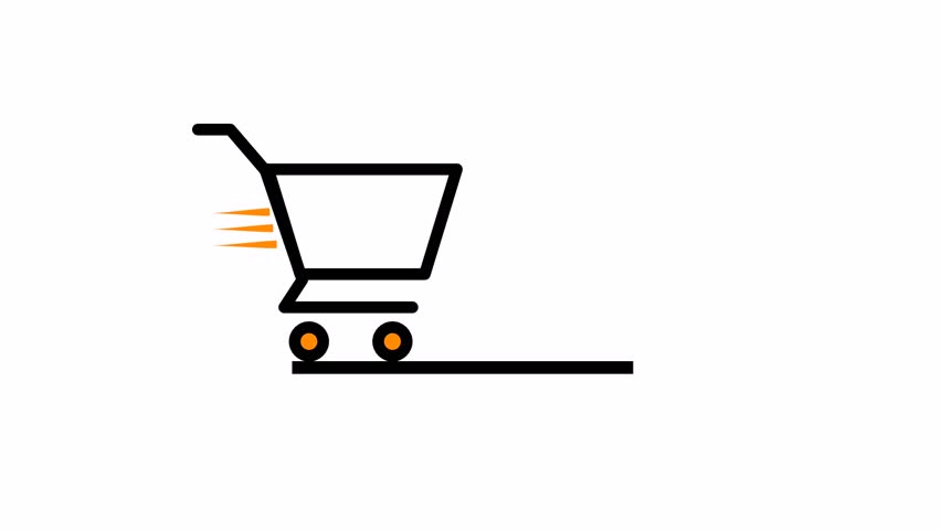 Simple shopping cart animation on white background. E commerce. Store basket.