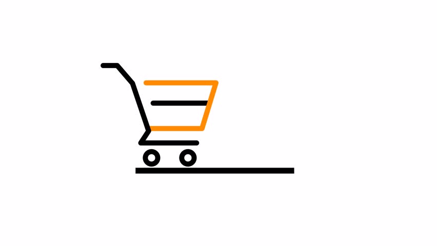 Simple shopping cart animation on white background. E commerce. Store basket.