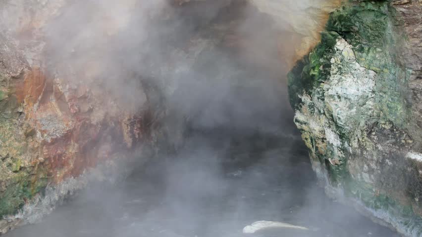 Geothermal activity in Yellowstone National Park including grand prismatic spring and other features