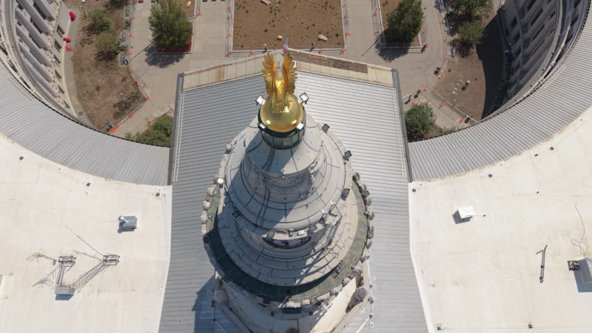 overhead pullback shot of Denver City Hall