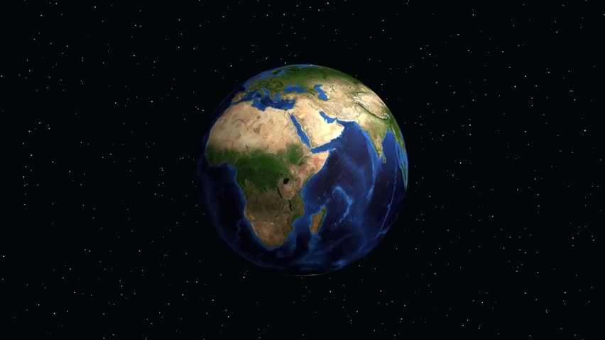 Digital animation zooms from a rotating Earth in space to a pin on Hamburg Germany
