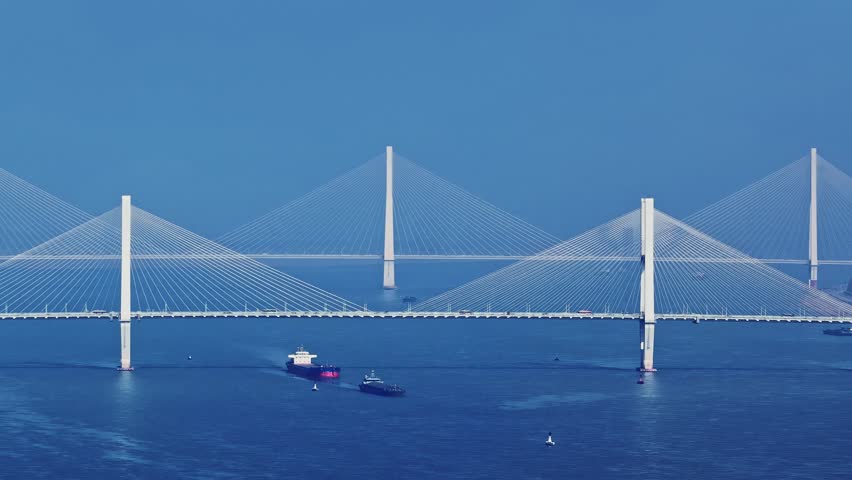 Aerial view of the iconic Yangtze River Bridge spanning across the river in Wuhan China