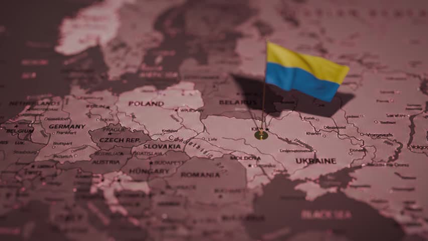 Ukraine Flag Over Map of Europe, Geopolitical Concept, 4K Animated Background