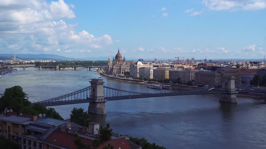 Aerial panorama view of Budapest, Hungary seen from Buda Castle