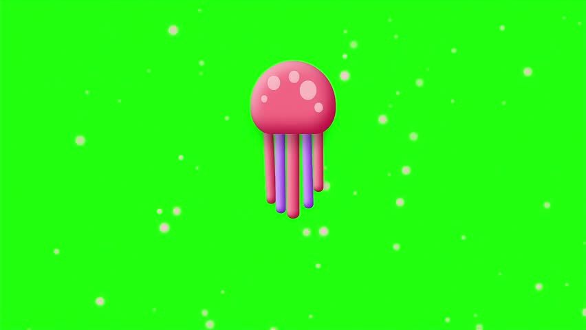 2D green screen animation of jellyfish swimming and white particle effects, cartoon style