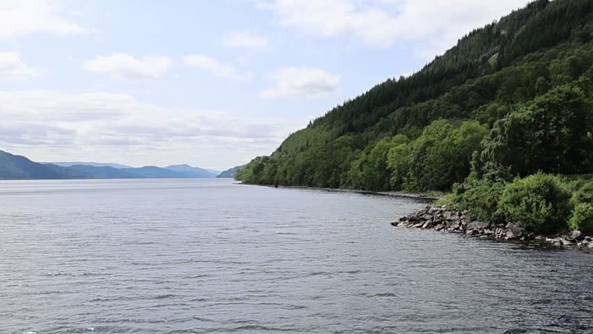 Sunny Summer View of Loch Ness Shoreline in the Scottish Highlands