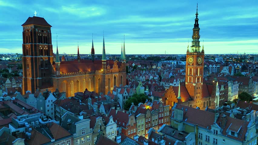 Architecture of old town in Gdansk with Main City Hall on Dluga street, Pomeranian Voivodeship, Poland. 