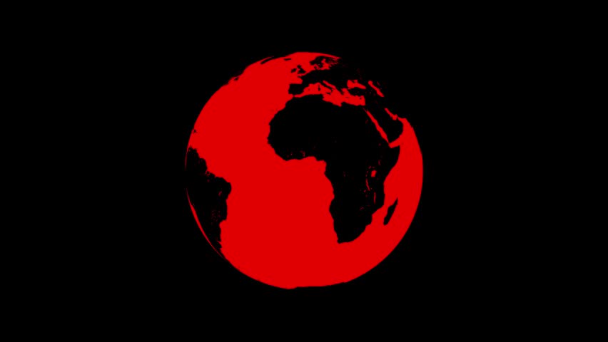 Red Earth Globe Featuring Black Continents of North and South America Against a Black Background comp