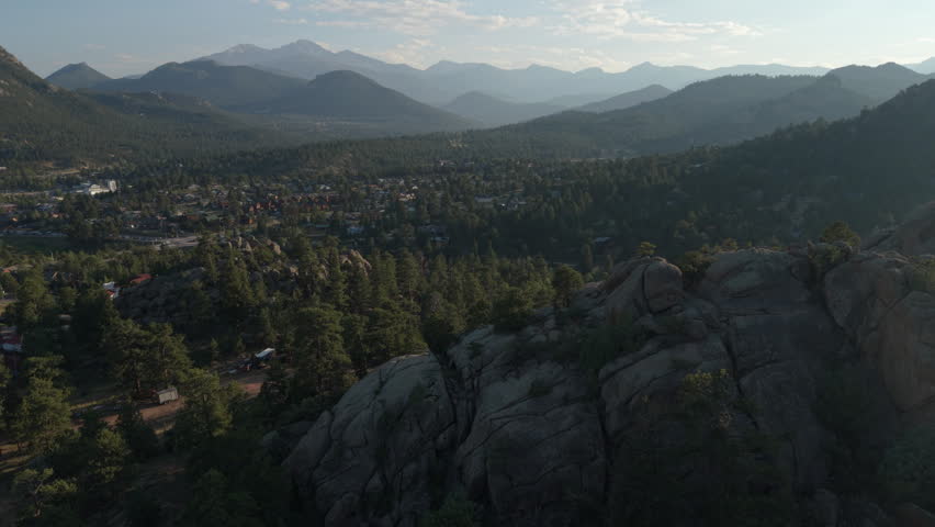 flying over rocky hill towards Estes Park Colorado