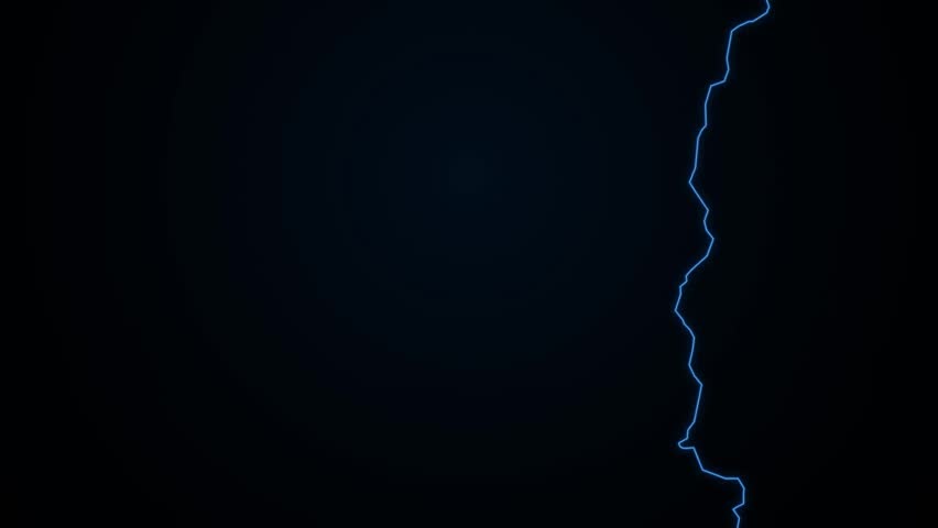 Jagged blue electric strike flashes vertically against black.
