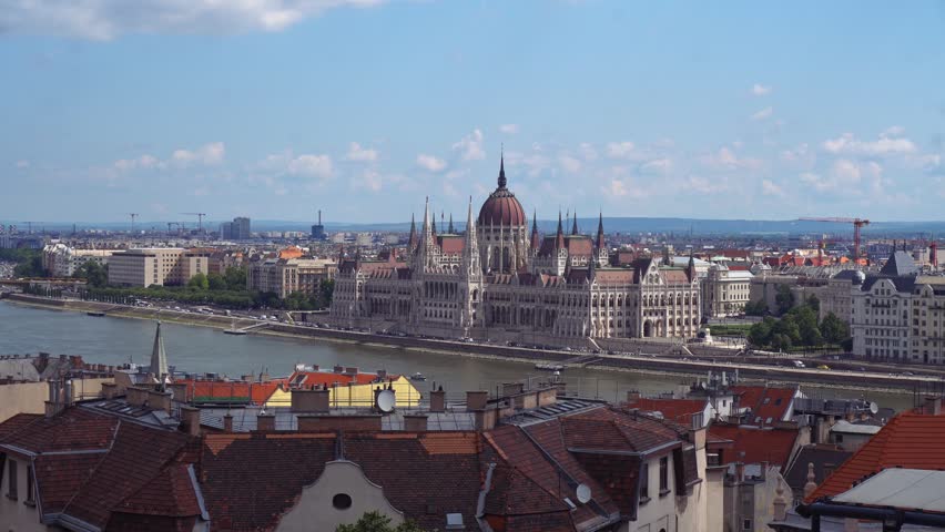 Aerial panoramic view of the Hungarian Parliament in Budapest
