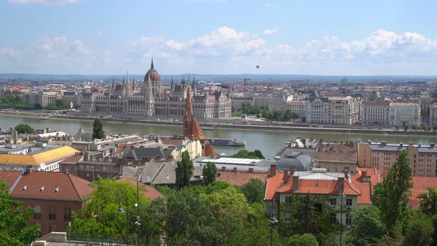Aerial panoramic view of the Hungarian Parliament in Budapest