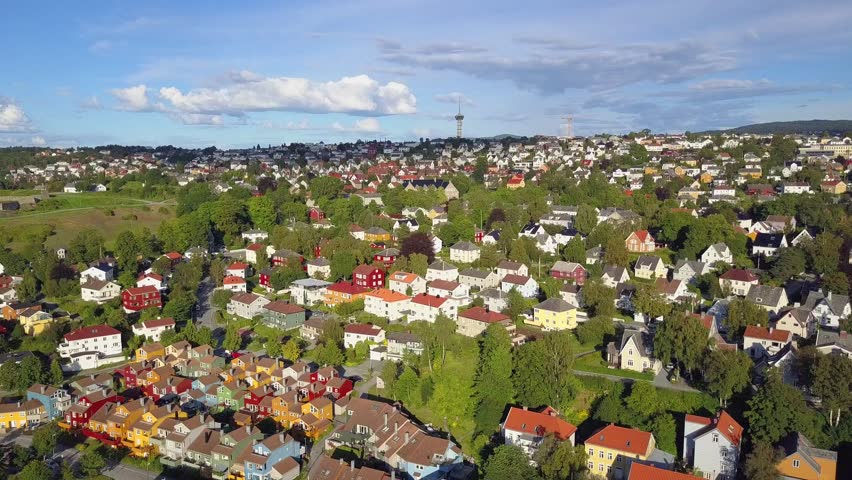 Trondheim city aerial panoramic view. Trondheim is the third most populous municipality in Norway.