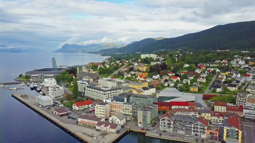 Molde aerial panoramic view. Molde is a city and municipality in Romsdal, Norway.