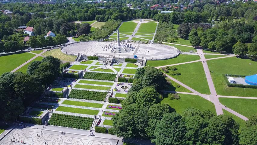 Vigeland park or Vigelandpark aerial view in Oslo, Norway. Vigeland is located in the Frognerpark in Oslo.