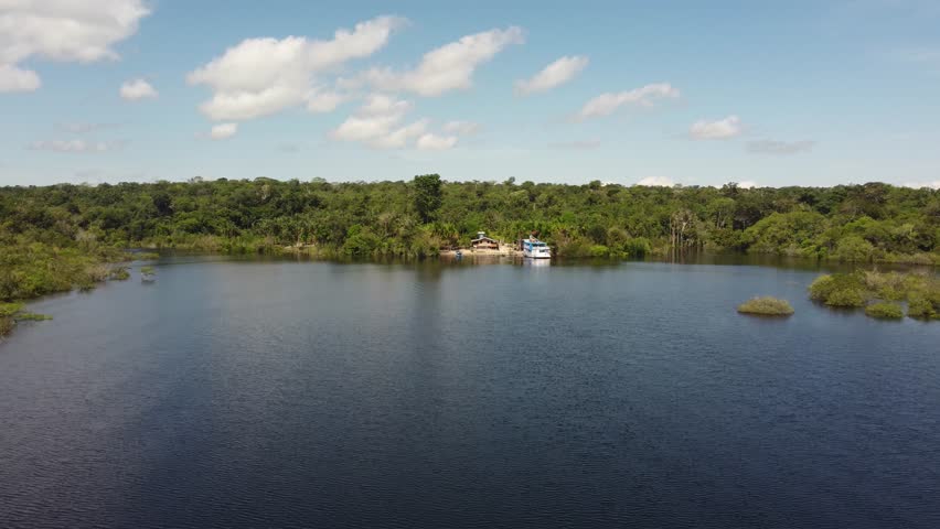 Regional Boat on the Rio Negro Surrounded by the Amazon Rainforest, Brazil