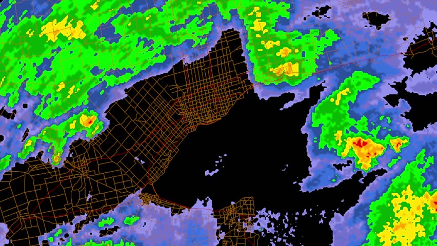 Area of heavy rain on weather radar screen