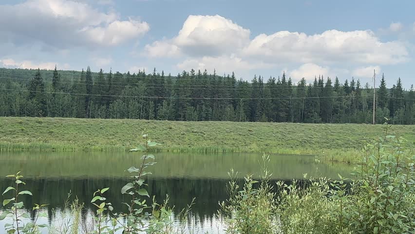 Natural Summer Lake Landscape With Distant Trees, Open Water and a Quiet Rural Atmosphere Near Grande Prairie