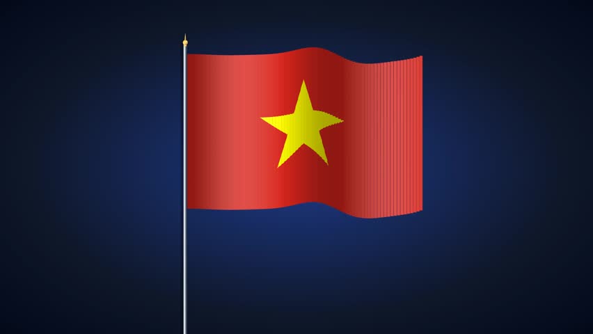 Vietnamese flag waving against dark blue background