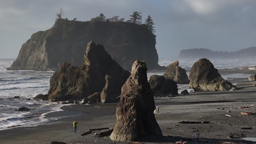 Aerial view of Ruby Beach in the United States Olympic National Park