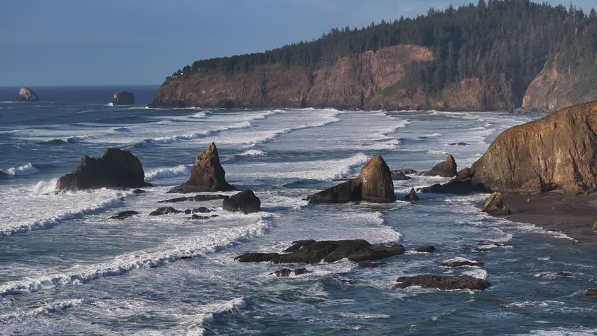 Aerial view of the natural scenery along the coastline of Oceanside Beach State Park in Oregon, USA