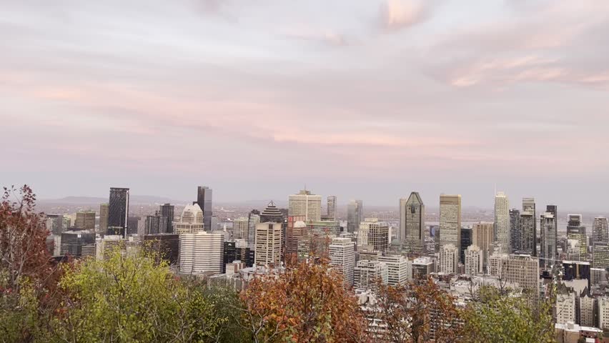 Autumn sunset over Montreal city skyline