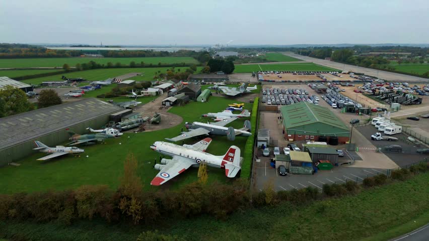 Aerial View of World War Two Aviation Museum Outdoor Display with Historic Military Aircraft
