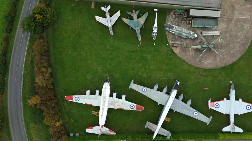 Aerial View of World War Two Aviation Museum Outdoor Display with Historic Military Aircraft