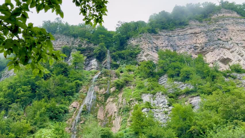 Big waterfall in Okatse Canyon in Georgia