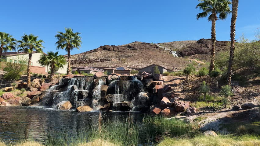 Lake Las Vegas Water Cascades, Outflow From Reservoir, Artificial Oasis in Nevada Desert USA