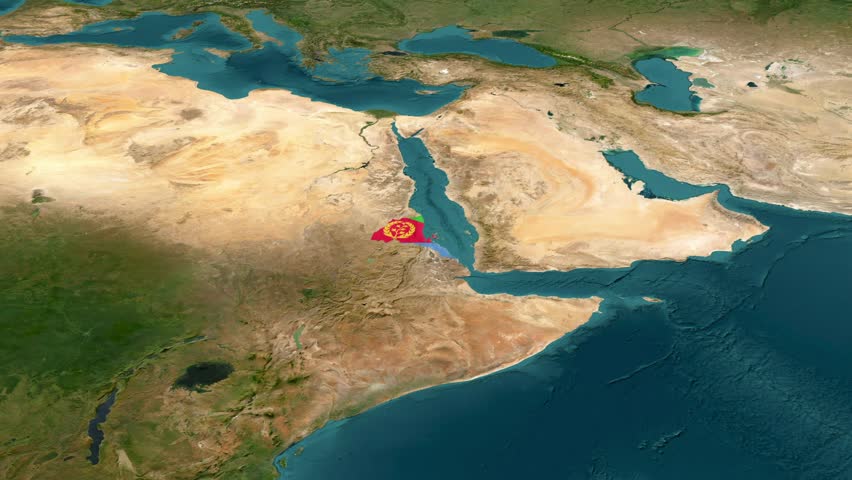 **Eritrea highlighted on the world map with the national flag. High-quality vector illustration for geography, travel, education, and infographic projects.**
