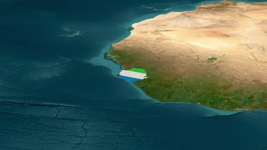 **Sierra Leone highlighted on the world map with the national flag. High-quality vector illustration for geography, travel, education, and infographic projects.**
