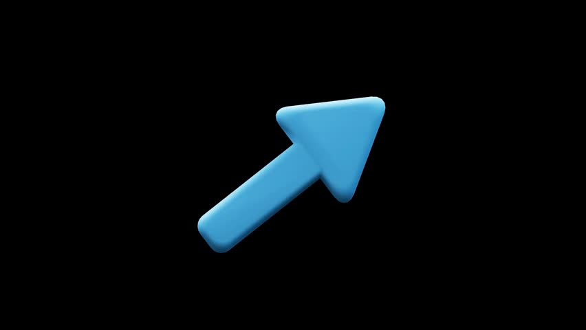 Animated bright blue arrow demonstrates upward movement on solid black background, ideal for presentations, advertisements, or digital marketing projects to indicate progress.