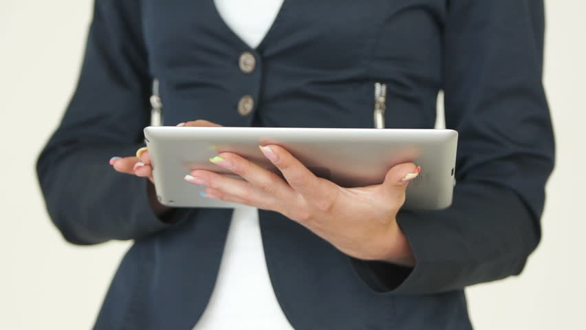 Woman with touch pad closeup
