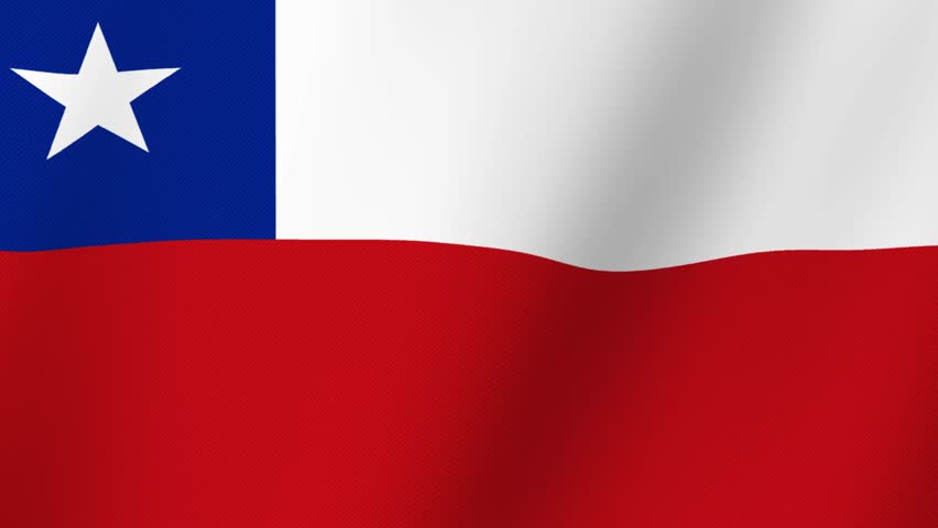Waving Chilean Flag with a Star on a Blue Square and Red and White Stripes