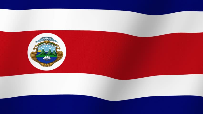 Waving Flag of Costa Rica with Coat of Arms in Detail