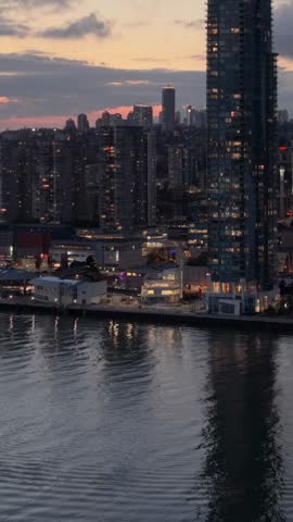 New Westminster Cityscape at Dusk: Modern Skyline Along the Fraser River in British Columbia, Canada