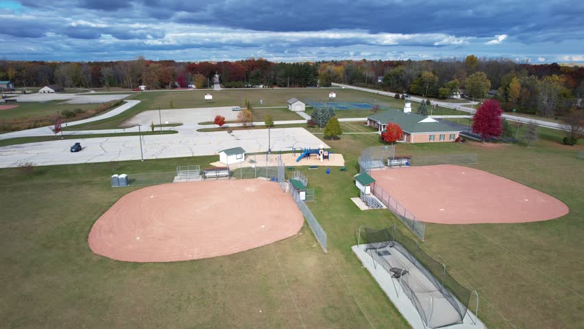 Rising Clouds Fall Colors Aerial Midwest Suamico Wisconsin Small Town Residential